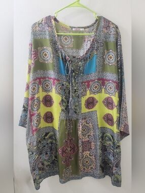 Johnny Was Green Multi Paisley Tunic Top